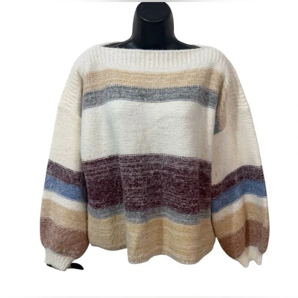 Buckle Black Striped Eyelash Knit Sweater Size M - Picture 3 of 11